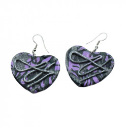Earrings-heart pattern purple blue