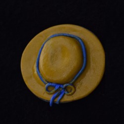 Yellow Pin Hat with Blue Ribbon