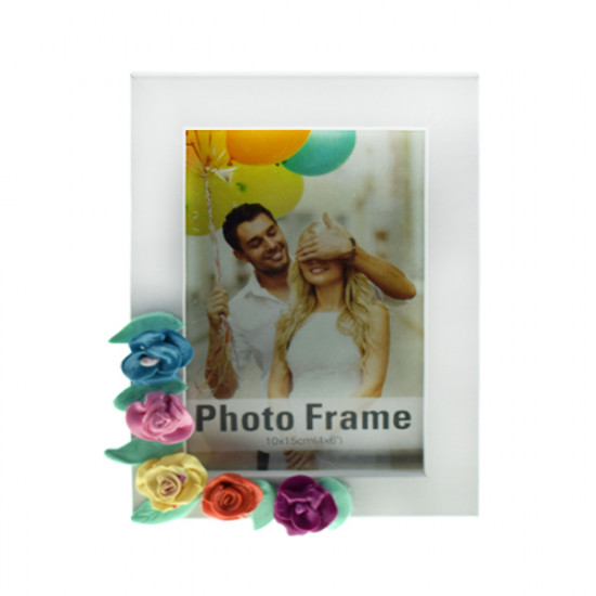 Κορνίζα Λευκή με Λουλούδια