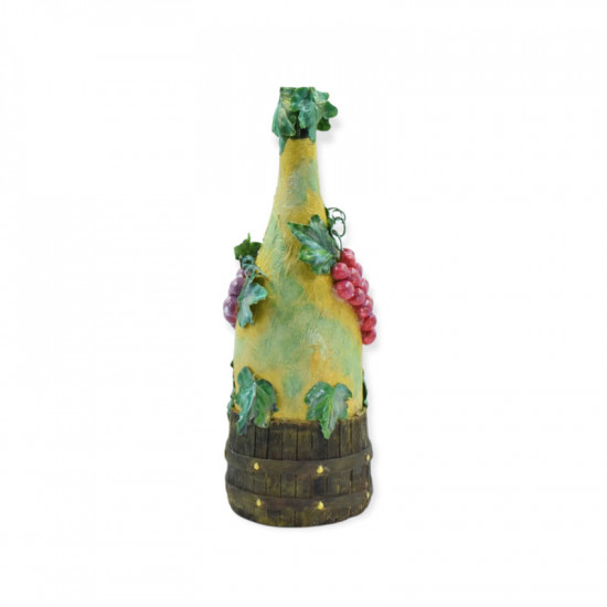 (Champane like) Bottle with grapes and a barrel