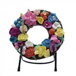 Wreath with 2 rows of colorful flowers