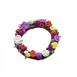 Wreath with colorful hyacinths and roses